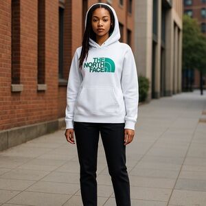 THE NORTH FACE HALF DOME PULLOVER HOODIE BIG LOGO SWEATSHIRT •WOMENS•S/SP •EUC